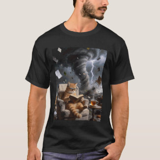 Bookworm Cat Reading Tornado Chaos Glasses Coffee  T-Shirt
