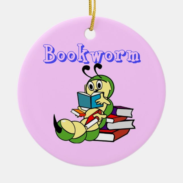 Bookworm Ceramic Ornament (Front)