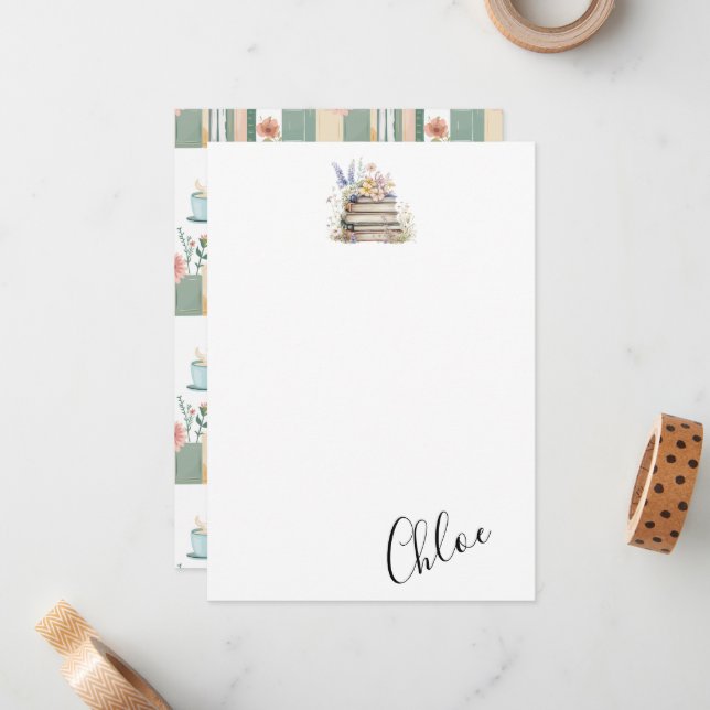 Bookworm customised name note card (Front/Back In Situ)