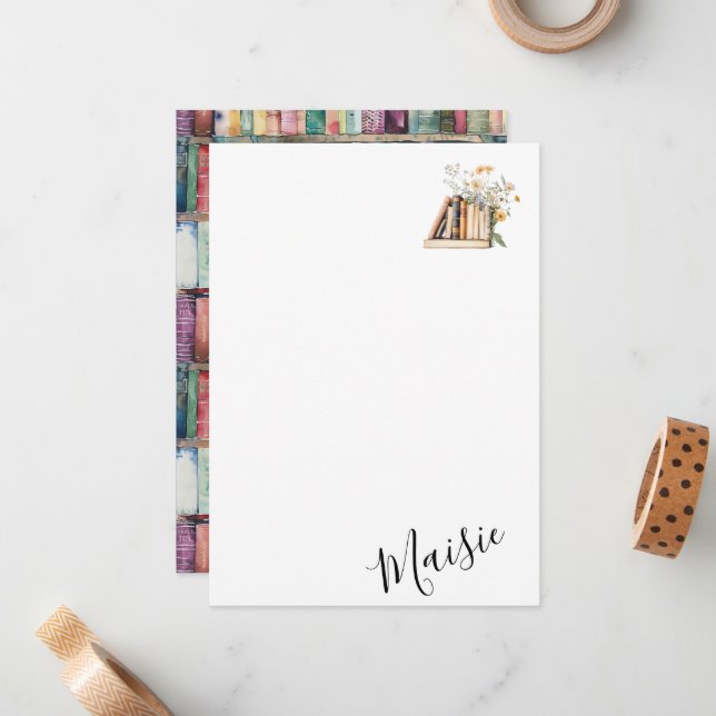 Bookworm customised name note card (Front/Back In Situ)