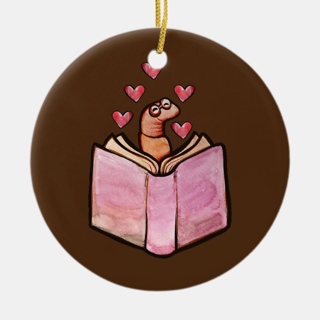 Bookworm Cute Bookish reader artwork  Ceramic Ornament (Front)