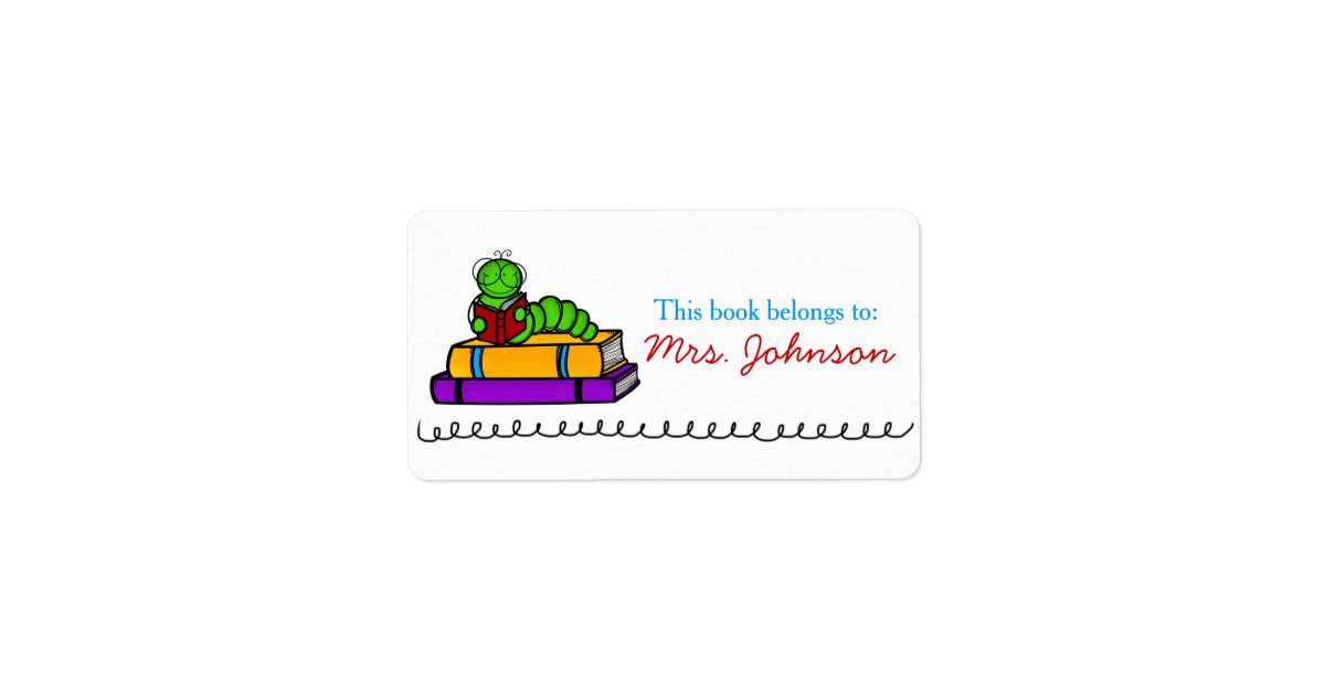 Bookworm Cute Teacher Book Labels | Zazzle