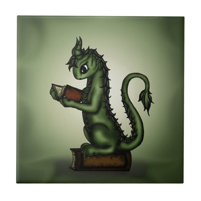 Bookworm Dragon Ceramic Tile (Front)