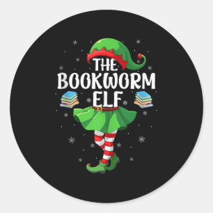 Bookworm Elf Christmas Girls Women Elf Squad Xmas Classic Round Sticker