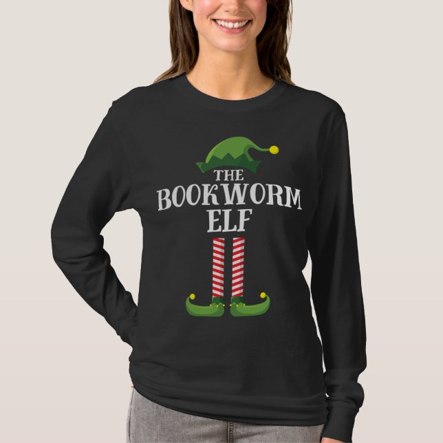 Bookworm Elf Matching Family Christmas Party Pajam T-Shirt (Front)