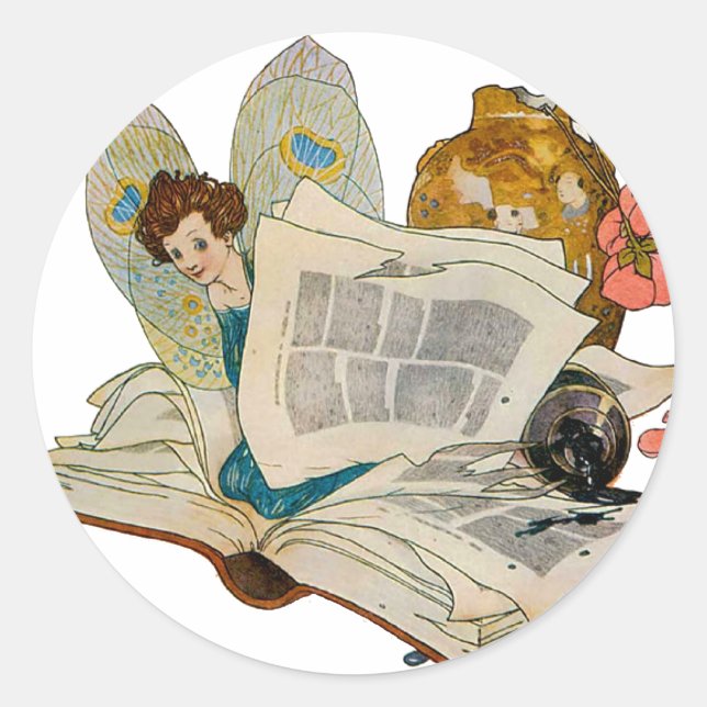 Bookworm Fairy Classic Round Sticker (Front)