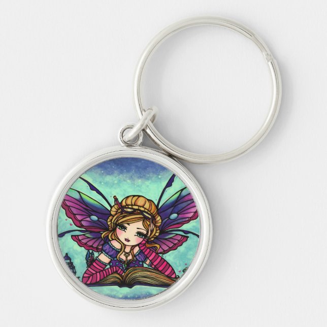 Bookworm Fairy Library Fantasy Art by Hannah Lynn Keychain (Front)