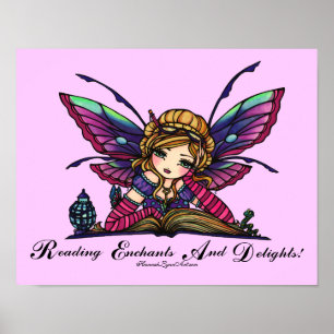 Bookworm Fairy "READ" Library Fantasy Book Art Poster