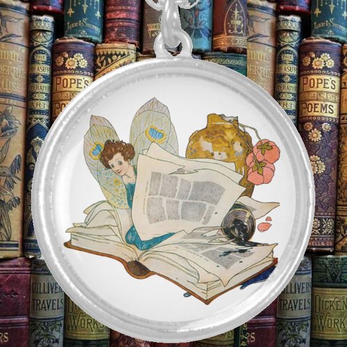 Bookworm Fairy Silver Plated Necklace
