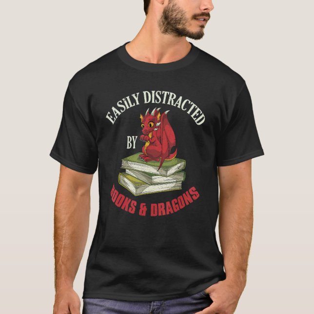 Bookworm Fantasy Animal Book Dragon Librarian Read T-Shirt (Front)