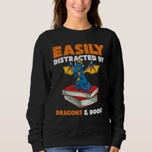 Bookworm Fantasy Animal Reading Retro Book Dragon Sweatshirt