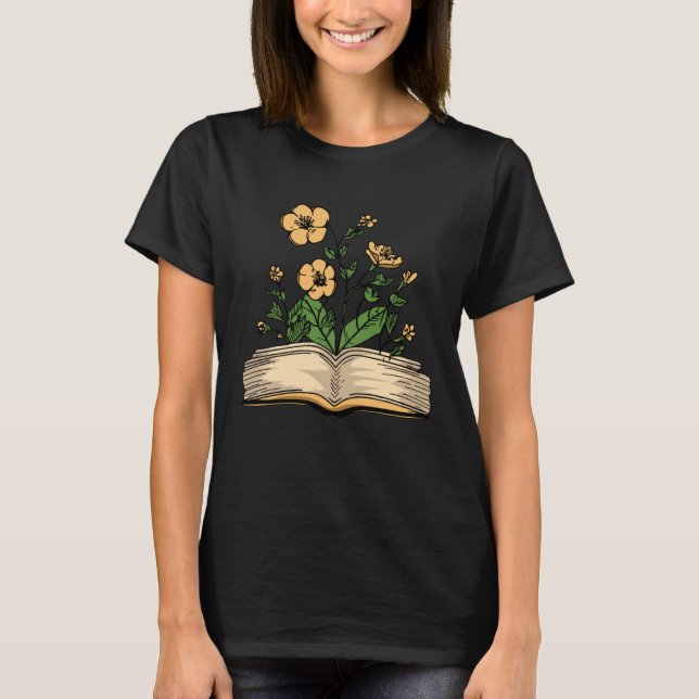Bookworm Flowers Bibliophile  Librarian Literature T-Shirt (Front)