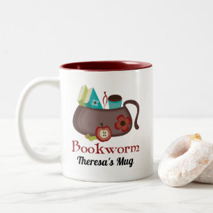 Bookworm Gift for Librarian or Book Club Two-Tone Coffee Mug