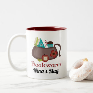 Bookworm Gift for Librarian or Book Club Two-Tone  Two-Tone Coffee Mug