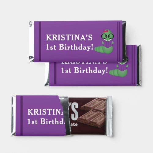 Bookworm Girl Birthday Book End Thank You Hershey Bar Favors