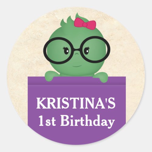 Bookworm Girl Birthday Classic Round Sticker