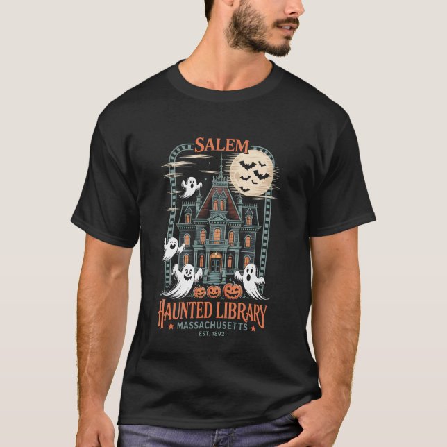 Bookworm Halloween Shirt Haunted Library (Front)