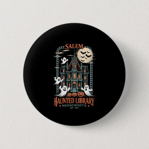 Bookworm Halloween Shirt Haunted Library Button