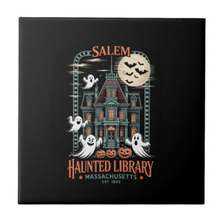 Bookworm Halloween Shirt Haunted Library Ceramic Tile