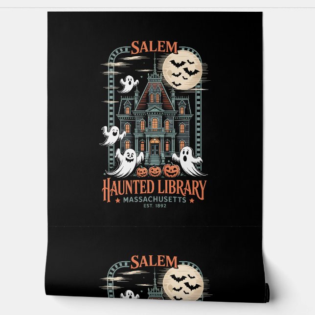 Bookworm Halloween Shirt Haunted Library Wallpaper (Unrolling)