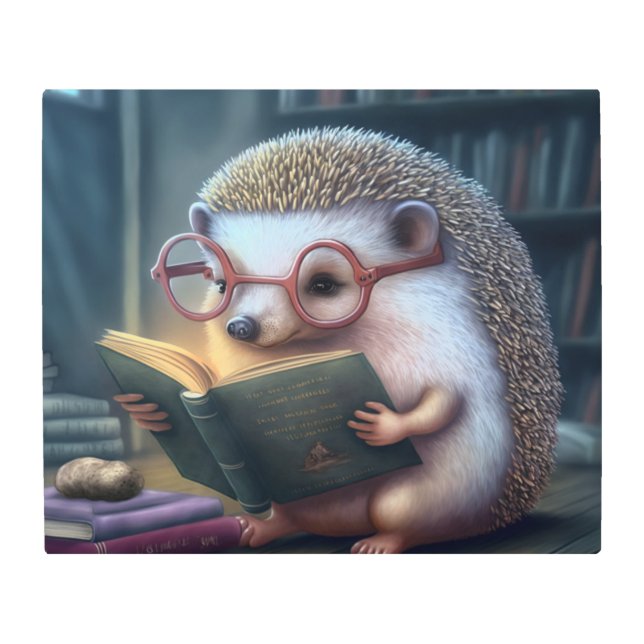Bookworm Hedgehog Metal Print (Front)