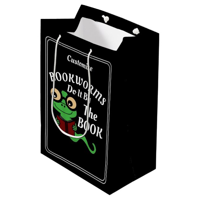 Bookworm Humor Black Custom Medium Gift Bag (Front Angled)