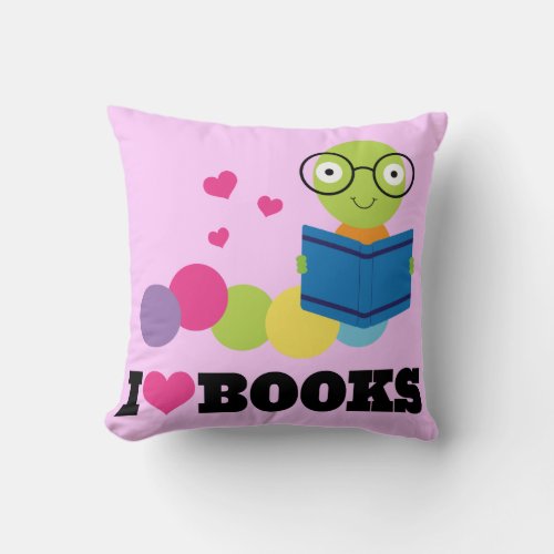 Bookworm I Heart Books Throw Pillow