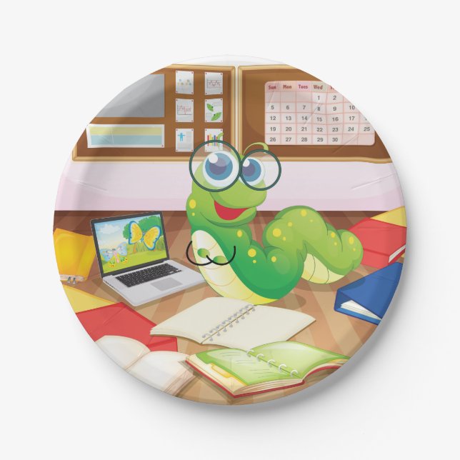 Bookworm In Class Paper Plates (Front)