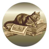 Bookworm Kitty Cat Reading Books Classic Round Sticker Bookworm Kitty Cat Reading Books Classic Round Sticker