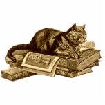 Bookworm Kitty Cat Reading Books Cutout<br><div class="desc">Bookworm Kitty Cat resting on his library reading books printed on gift products.</div>