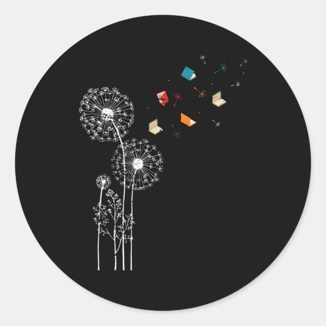 Bookworm Librarian Book Dandelion Reading Classic Round Sticker (Front)