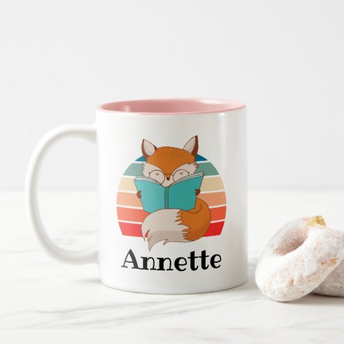 Bookworm Librarian Cute Fox Reading Gift Two_Tone Coffee Mug