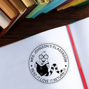 Bookworm Library Teachers Classroom Rubber Stamp