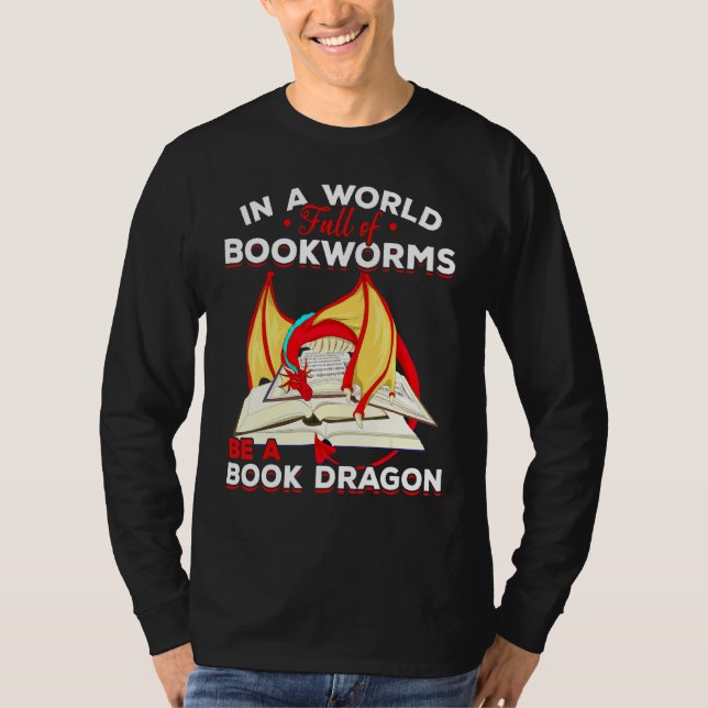Bookworm Mythical Creature Reading  Book Dragon T-Shirt (Front)