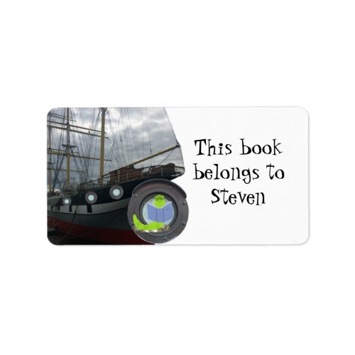 Bookworm on a Ship Label