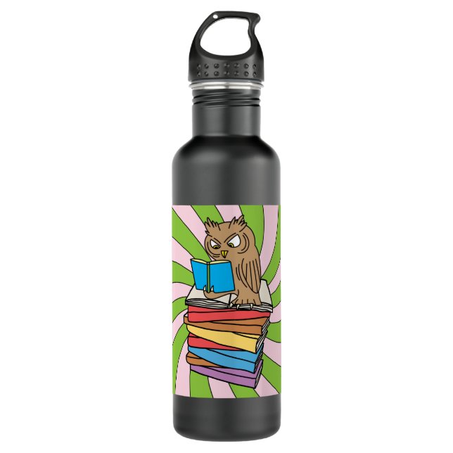 Bookworm Owl Library Bookworm Stainless Steel Water Bottle (Front)