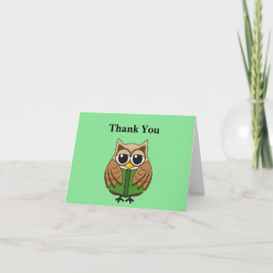 Bookworm Owl Reading Book Cartoon Personalize Thank You Card