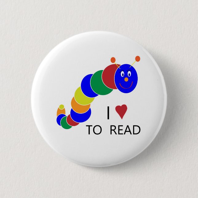 Bookworm Pinback Button (Front)