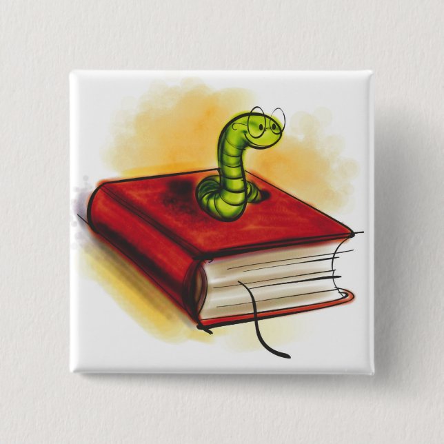 Bookworm Pinback Button (Front)