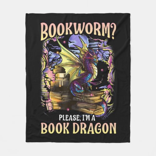 bookworm please im a book dragon reading literacy fleece blanket