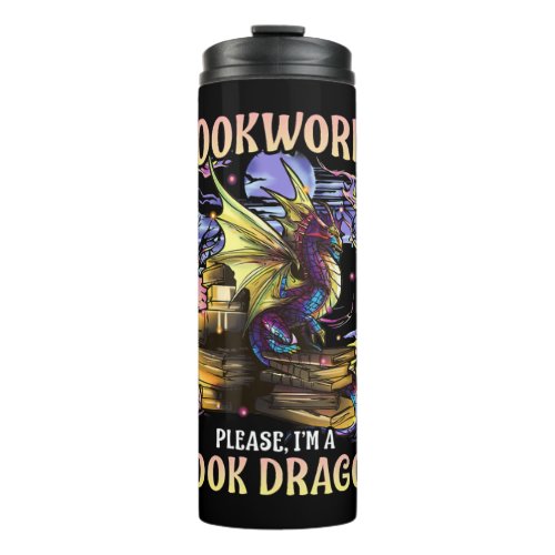 bookworm please im a book dragon reading literacy thermal tumbler