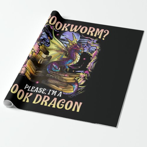 bookworm please im a book dragon reading literacy wrapping paper