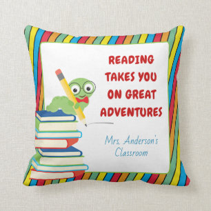 Bookworm Reading Adventures   Classroom Throw Pillow
