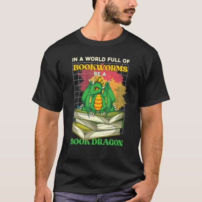 Bookworm Reading Book Librarian Book Dragon T-Shirt (Front)