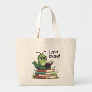 Bookworm Reading Design Large Tote Bag