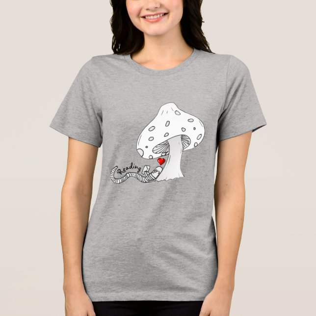 Bookworm Reading Under a Mushroom Tri-Blend Shirt (Front)