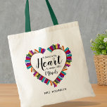 Bookworm Teacher Saying Gift Tote Bag<br><div class="desc">Thank you teacher tote bag featuring a heart made from school books,  a sweet teacher saying,  and their name.</div>