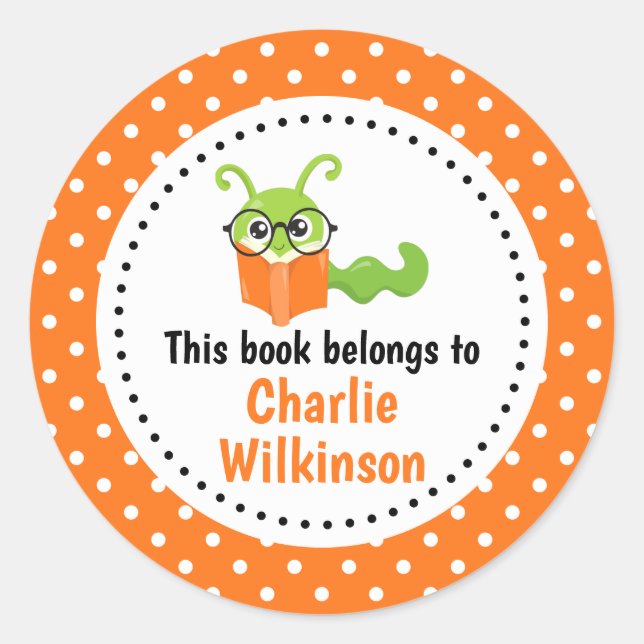 Bookworm This Book Belongs To Bookplate Orange (Front)
