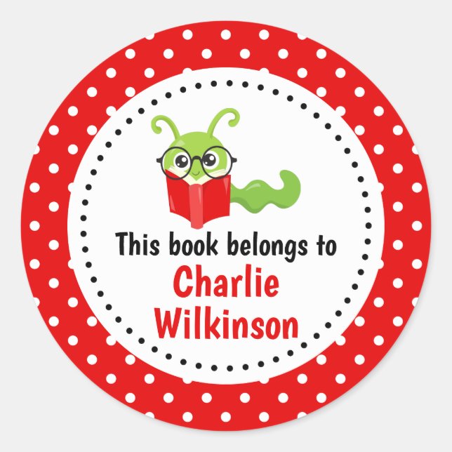 Bookworm This Book Belongs To Bookplate Red Spots (Front)