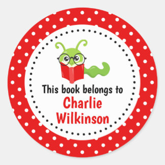 Bookworm This Book Belongs To Bookplate Red Spots